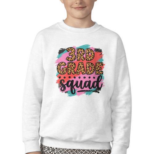 Women's Third 3rd Grade Squad Back To School Animal Print Girl Tee Youth Crewneck Sweatshirt - Savourry