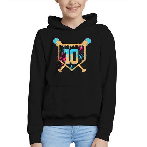 10 Years Old 10th Birthday Baseball Ice Cream Dripping Boys Graphic Youth Hoodie - Sportilla