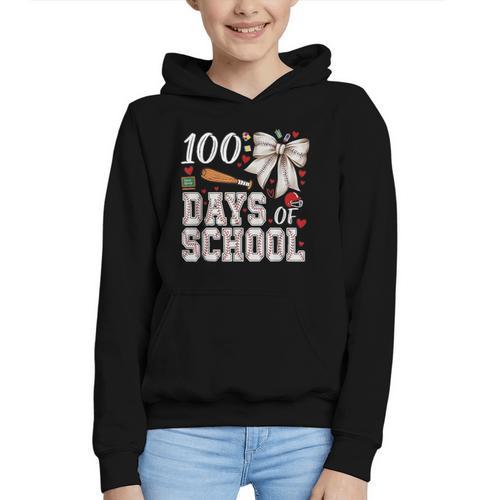 100 Days Of School Baseball 100th Day Of School Coquette Bow Graphic Youth Hoodie - Sportilla