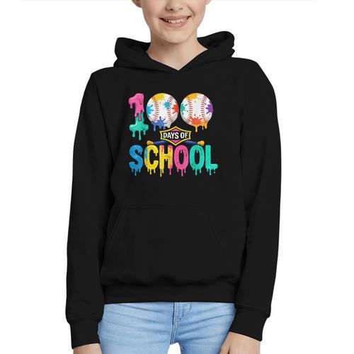 100 Days Of School Baseball Boys Kids Colorful 100th Day Graphic Youth Hoodie - Sportilla