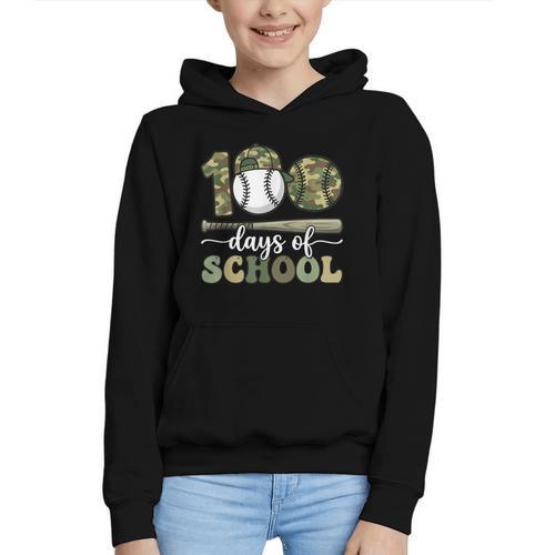 100 Days Of School Baseball Camo Art For Boys Kids Students Graphic Youth Hoodie - Sportilla