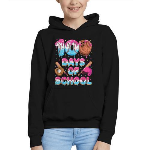 100 Days Of School Baseball Donut Dripping Teacher Boys Kids Graphic Youth Hoodie - Sportilla