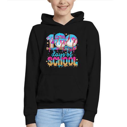 100 Days Of School Baseball Ice Cream For Boy Girl Kids Graphic Youth Hoodie - Sportilla