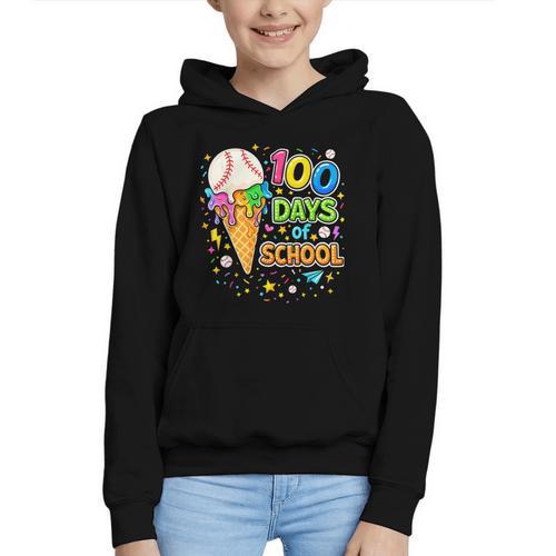 100 Days Of School Baseball Ice Cream Drip Boys Kids Player Graphic Youth Hoodie - Sportilla