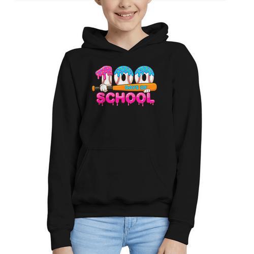 100 Days Of School Baseball Ice Cream Drip For Teacher Kid Graphic Youth Hoodie - Sportilla