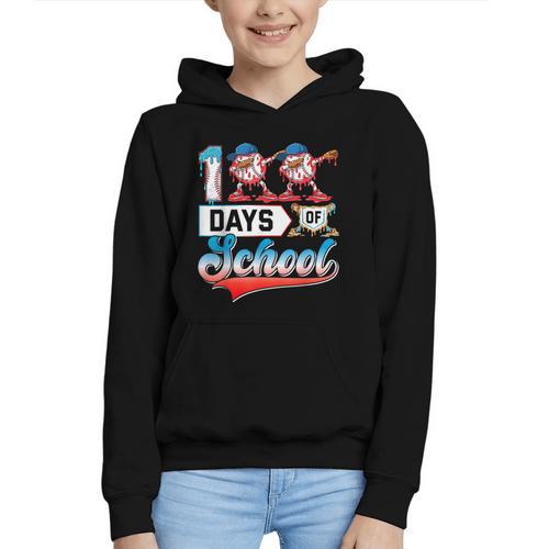 100 Days Of School Boys Baseball Drip 100th Day Dabbing Ball Graphic Youth Hoodie - Sportilla
