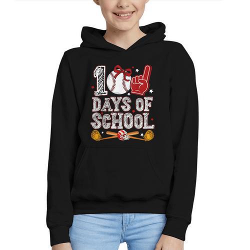 100 Days Of School Cute Bow Baseball Boy Girl Teacher Graphic Youth Hoodie - Sportilla