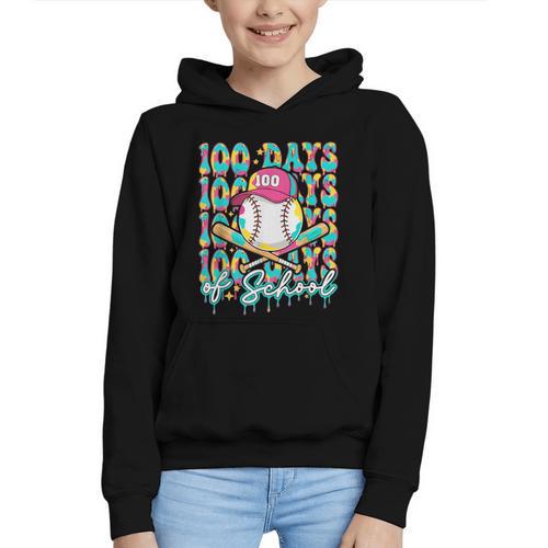 100 Days Of School Drip Baseball 100th Day Baseball School Graphic Youth Hoodie - Sportilla