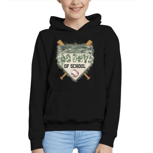 100 Days Of School Home Plate Camo Baseball Dripping Boys Graphic Youth Hoodie - Sportilla