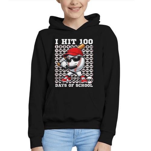 100 Days Of School Retro Baseball Sport For Boys Teachers Graphic Youth Hoodie - Sportilla