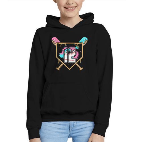 12th Birthday Baseball Bat Ice-Cream Drip 12yrs Old Boy Kid Graphic Youth Hoodie - Sportilla