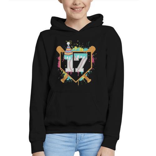 17th Birthday Baseball Drip Number 17 Year Old Birthday Boy Graphic Youth Hoodie - Sportilla