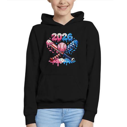 2026 American Flag Baseball Ice Cream Drip Bats Boys Graphic Youth Hoodie - Sportilla