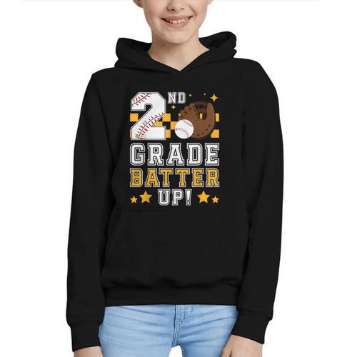 2nd Grade Batter Up Baseball First Day Back To School Graphic Youth Hoodie - Savourry
