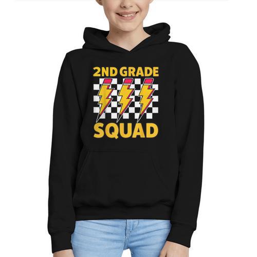 2nd Grade Lightning Bolt Second Grade Squad Back To School Graphic Youth Hoodie - Savourry