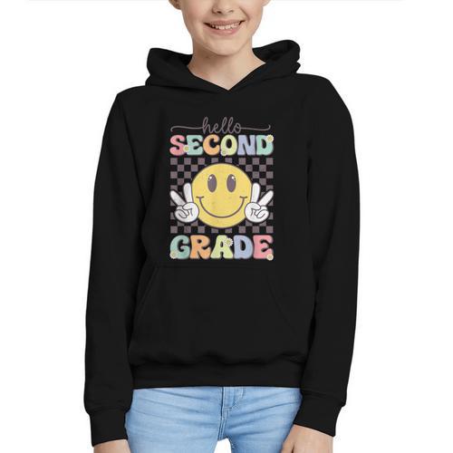 2nd Grade Team Back To School Hello Second Grade Smile Face Graphic Youth Hoodie - Savourry