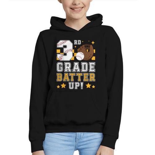 3rd Grade Batter Up Baseball First Day Back To School Graphic Youth Hoodie - Savourry