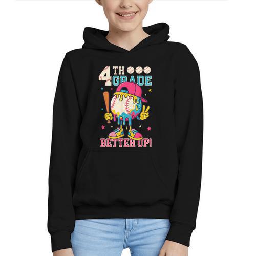 4th Grade Back To School Baseball Drip Ice Cream Game On Graphic Youth Hoodie - Savourry