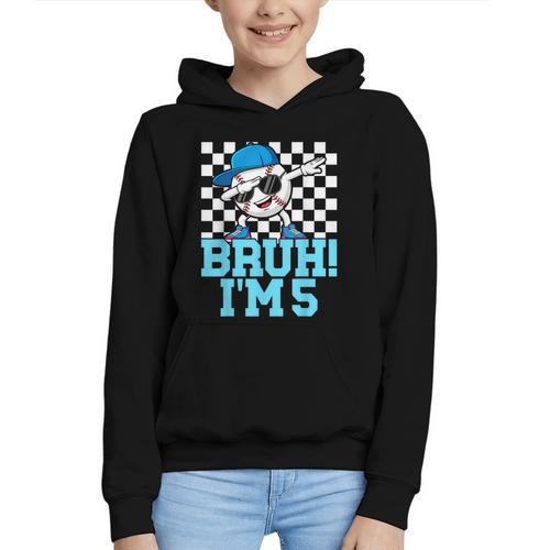 5th Birthday Dabbing Baseball Boys Bruh I'm 5 Year Old Graphic Youth Hoodie - Sportilla