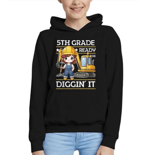 5th Grade Ready For Digging Construction Girl Back To School Graphic Youth Hoodie - Savourry