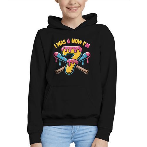 I Was 6 Now I'm 7 Dripping Ice Cream Baseball 67 Drip Graphic Youth Hoodie - Sportilla