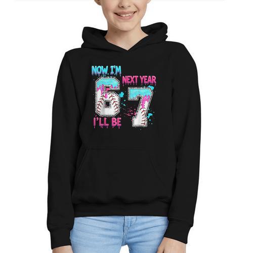 Now Im 6 Next Year I'Ll Be 7 Baseball Ice Cream Drip 67 Meme Graphic Youth Hoodie - Sportilla