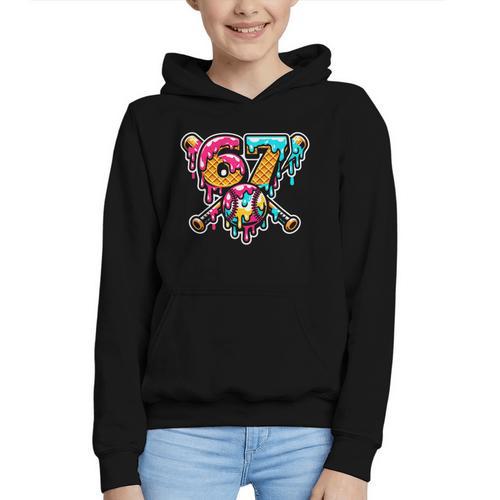 67 Baseball Ice Cream Drip Number Graphic Youth Hoodie - Sportilla