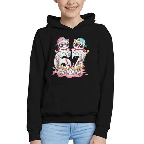 67 Meme Kawaii Cats Baseball Ice Cream Drip 6 7 Kids Graphic Youth Hoodie - Sportilla