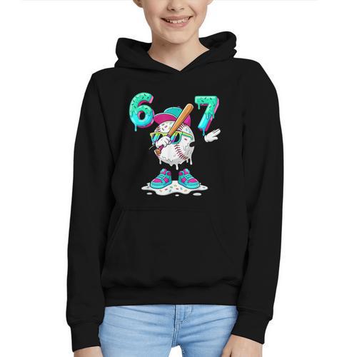 67 Meme Six Seven 6 7 Meme Dab Baseball Ice Cream Drip Graphic Youth Hoodie - Sportilla