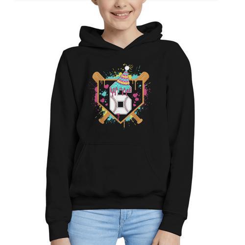 6th Birthday Baseball Drip Number 6 Year Old Birthday Boy Graphic Youth Hoodie - Sportilla