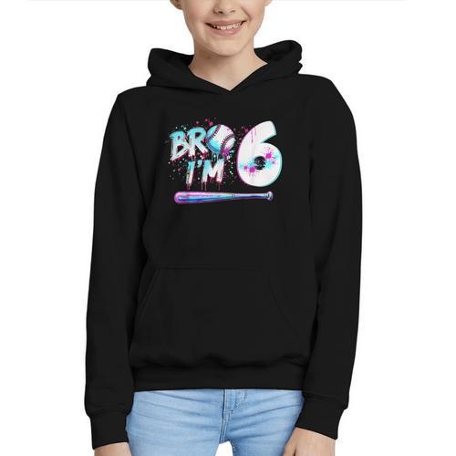 6th Birthday Boy Bro I'm 6 Year Old Baseball Ice Cream Drip Graphic Youth Hoodie - Sportilla