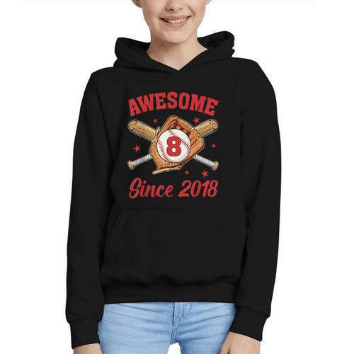 8 Year Old Boys Awesome Since 2018 Baseball Birthday Graphic Youth Hoodie - Sportilla