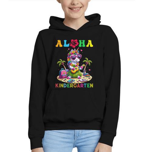 Aloha Kindergarten Unicorn Hawaii Back To School Kids Girl Graphic Youth Hoodie - Savourry