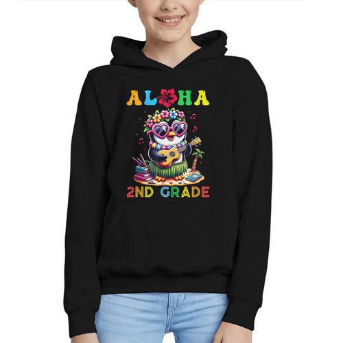 Aloha Second Grade Penguin Hawaii Back To School Kids Girl Graphic Youth Hoodie - Savourry