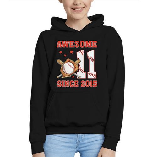 Awesome Since 2015 11 Year Old Boys Bday Baseball Theme Graphic Youth Hoodie - Sportilla