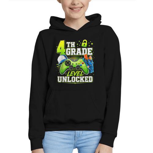 Back To School 4th Fourth Grade Level Unlocked Gamer Kid Graphic Youth Hoodie - Savourry