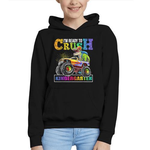 Back To School Boy Dinosaur I'm Ready To Crush Kindergarten Graphic Youth Hoodie - Savourry