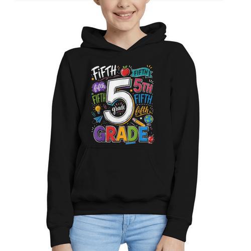 Back To School Fifth 5th Grade Classroom Typography Graphic Youth Hoodie - Savourry