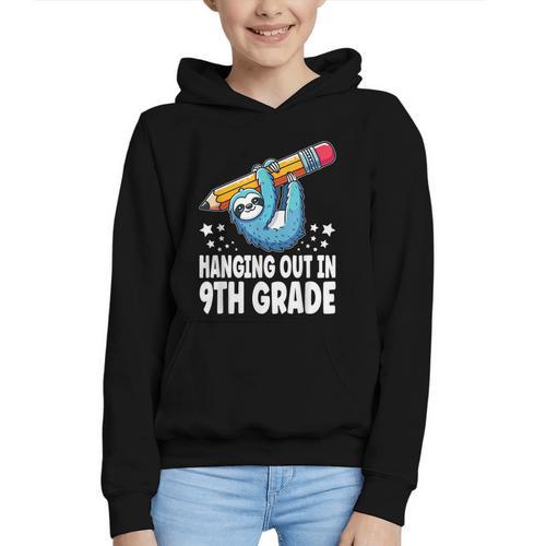 Back To School Ninth Grade Sloth Hanging Out In 9th Grade Graphic Youth Hoodie - Savourry