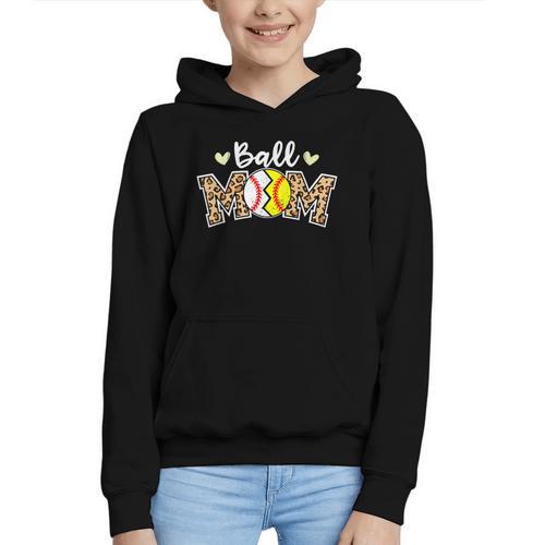 Ball Mom Leopard Baseball Softball Player Mom Graphic Youth Hoodie - Sportilla