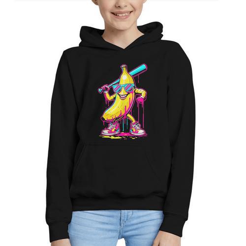 Banana With Baseball Bat Street Baseball Drip Graphic Youth Hoodie - Sportilla