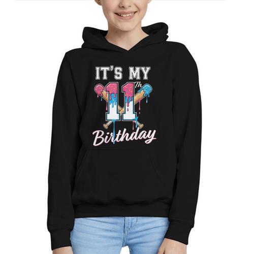 Baseball 11 Year Old Ice Cream Drip 11th Birthday Boys Graphic Youth Hoodie - Sportilla