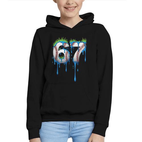 Baseball 67 Six Seven Gen Alpha Meme Blue Drip Boys Graphic Youth Hoodie - Sportilla