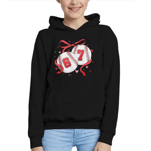 Baseball 67 Six Seven Gen Alpha Meme Valentine's Day Graphic Youth Hoodie - Sportilla