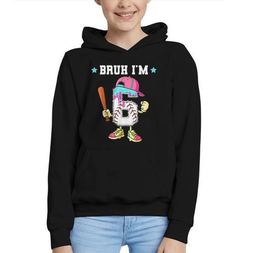 Baseball 6th Birthday Boy Ice Cream Drip Bruh I'm 6 Year Old Graphic Youth Hoodie - Sportilla