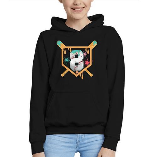 Baseball 8 Year Old Ice Cream Drip 8th Birthday Boy Number 8 Graphic Youth Hoodie - Sportilla