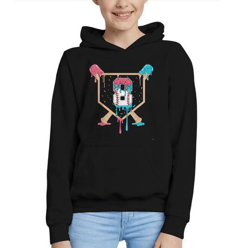 Baseball 8 Year Old Ice Cream Drip 8th Birthday Boys Player Graphic Youth Hoodie - Sportilla