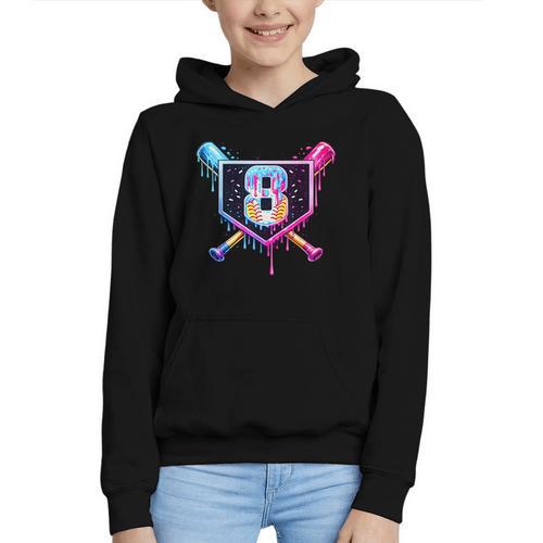 Baseball 8 Year Old Ice Cream Drip 8th Birthday Party Graphic Youth Hoodie - Sportilla
