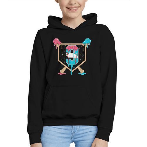 Baseball 9 Year Old Ice Cream Drip 9th Birthday Boys Player Graphic Youth Hoodie - Sportilla