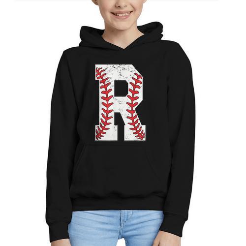 Baseball Alphabet Monogram Initial Letter R Graphic Youth Hoodie - Sportilla